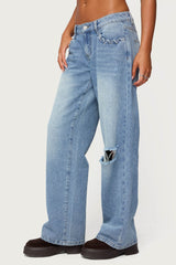 Dutton Distressed Low Rise Baggy Jeans