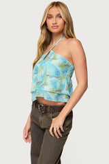 Dragon Lily Layered Chiffon Halter Top