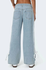 Ribbon Washed Low Rise Baggy Jeans