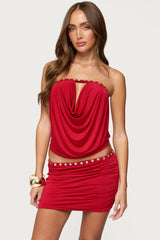 Giana Iridescent Strapless Cowl Neck Top
