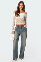 Elysia Fold Over Sheer Lace Top