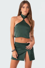 Daina Satin Effect Open-Back Crop Top