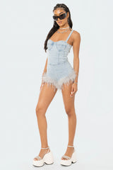 Fluffy Denim Romper