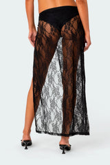 Aura Low Rise Sheer Lace Maxi Skirt